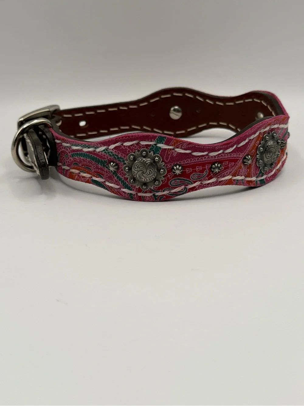 Weaver Pet Pink Vintage Paisley Leather Dog Collar 19” Western Tooled Look